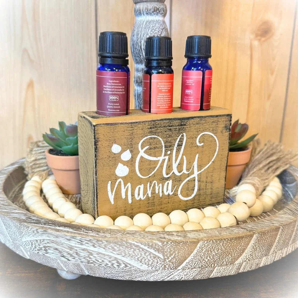 Basket Case Designs Oily Mama Wooden Essential Oil Holder Sign Mustard Yellow